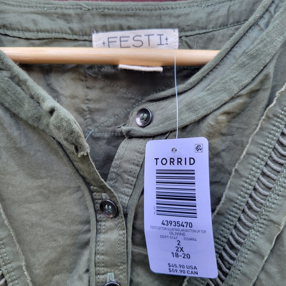 Torrid Festi Olivine Green Cotton Slub Raglan Dolman Sleeve 2X Boho Lagenlook - Picture 5 of 8